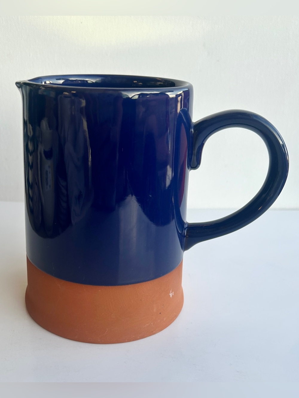 Napastyle Pitcher Terra Cotta Cobalt Blue Dipped 5.5” X 3.5”